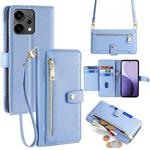 For OPPO Reno14 5G Sheep Texture Cross-body Zipper Wallet Leather Phone Case(Blue)