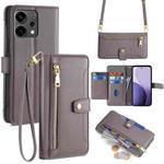 For OPPO Reno14 5G Sheep Texture Cross-body Zipper Wallet Leather Phone Case(Grey)