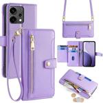 For OPPO Reno14 5G Sheep Texture Cross-body Zipper Wallet Leather Phone Case(Purple)