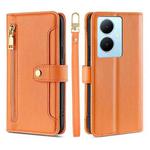 For vivo Y78 Plus 5G Sheep Texture Cross-body Zipper Wallet Leather Phone Case(Orange)