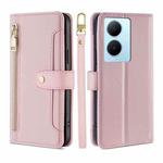 For vivo Y78 Plus 5G Sheep Texture Cross-body Zipper Wallet Leather Phone Case(Pink)