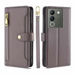 For vivo V29e 5G Sheep Texture Cross-body Zipper Wallet Leather Phone Case(Grey)