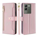 For vivo V29e 5G Sheep Texture Cross-body Zipper Wallet Leather Phone Case(Pink)