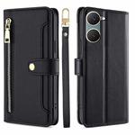 For vivo Y03 4G Sheep Texture Cross-body Zipper Wallet Leather Phone Case(Black)