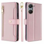 For vivo Y03 4G Sheep Texture Cross-body Zipper Wallet Leather Phone Case(Pink)