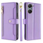 For vivo Y03 4G Sheep Texture Cross-body Zipper Wallet Leather Phone Case(Purple)