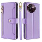 For vivo V30e 5G Global Sheep Texture Cross-body Zipper Wallet Leather Phone Case(Purple)