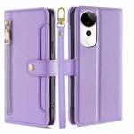 For vivo S19 Pro Sheep Texture Cross-body Zipper Wallet Leather Phone Case(Purple)