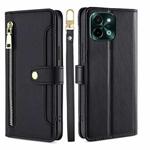 For vivo Y28 4G Sheep Texture Cross-body Zipper Wallet Leather Phone Case(Black)