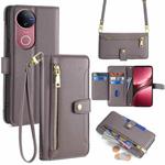 For vivo V50 5G Sheep Texture Cross-body Zipper Wallet Leather Phone Case(Grey)