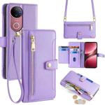 For vivo V50 5G Sheep Texture Cross-body Zipper Wallet Leather Phone Case(Purple)