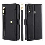 For Nokia G11 Plus Lite Sheep Texture Cross-body Zipper Wallet Leather Phone Case(Black)