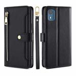 For Nokia C02 TA-1522 Lite Sheep Texture Cross-body Zipper Wallet Leather Phone Case(Black)