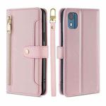 For Nokia C02 TA-1522 Lite Sheep Texture Cross-body Zipper Wallet Leather Phone Case(Pink)