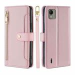 For Nokia C110 4G Lite Sheep Texture Cross-body Zipper Wallet Leather Phone Case(Pink)