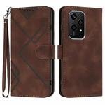 For Honor 200 Lite Global Line Pattern Skin Feel Leather Phone Case(Coffee)