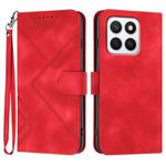 For Honor X8c 4G Line Pattern Skin Feel Leather Phone Case(Red)