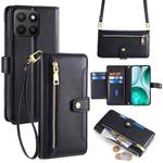 For Honor X8c 4G Sheep Texture Cross-body Zipper Wallet Leather Phone Case(Black)