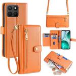 For Honor X8c 4G Sheep Texture Cross-body Zipper Wallet Leather Phone Case(Orange)