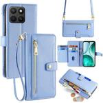 For Honor X8c 4G Sheep Texture Cross-body Zipper Wallet Leather Phone Case(Blue)