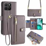 For Honor X8c 4G Sheep Texture Cross-body Zipper Wallet Leather Phone Case(Grey)