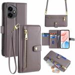 For Honor 400 Global 156.5mm Sheep Texture Cross-body Zipper Wallet Leather Phone Case(Grey)