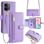 For Honor 400 Global 156.5mm Sheep Texture Cross-body Zipper Wallet Leather Phone Case(Purple)