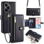For Honor 400 Pro Global 160.8mm Sheep Texture Cross-body Zipper Wallet Leather Phone Case(Black)