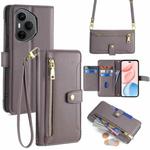 For Honor 400 Pro Global 160.8mm Sheep Texture Cross-body Zipper Wallet Leather Phone Case(Grey)