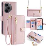 For Honor 400 Pro Global 160.8mm Sheep Texture Cross-body Zipper Wallet Leather Phone Case(Pink)