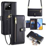 For Honor X60 GT 5G Sheep Texture Cross-body Zipper Wallet Leather Phone Case(Black)