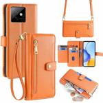 For Honor X60 GT 5G Sheep Texture Cross-body Zipper Wallet Leather Phone Case(Orange)