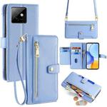 For Honor X60 GT 5G Sheep Texture Cross-body Zipper Wallet Leather Phone Case(Blue)