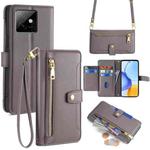 For Honor X60 GT 5G Sheep Texture Cross-body Zipper Wallet Leather Phone Case(Grey)