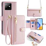 For Honor X60 GT 5G Sheep Texture Cross-body Zipper Wallet Leather Phone Case(Pink)