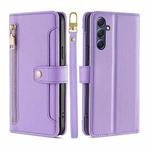 For Samsung Galaxy M54 5G Sheep Texture Cross-body Zipper Wallet Leather Phone Case(Purple)