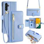 For Samsung Galaxy A13 5G Sheep Texture Cross-body Zipper Wallet Leather Phone Case(Blue)