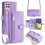 For Samsung Galaxy A22 4G Sheep Texture Cross-body Zipper Wallet Leather Phone Case(Purple)