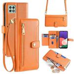 For Samsung Galaxy A22 5G Sheep Texture Cross-body Zipper Wallet Leather Phone Case(Orange)