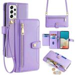 For Samsung Galaxy A53 5G Sheep Texture Cross-body Zipper Wallet Leather Phone Case(Purple)