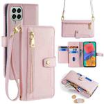For Samsung Galaxy M33 5G Sheep Texture Cross-body Zipper Wallet Leather Phone Case(Pink)