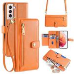 For Samsung Galaxy S21 5G Sheep Texture Cross-body Zipper Wallet Leather Phone Case(Orange)
