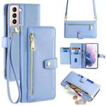 For Samsung Galaxy S21+ 5G Sheep Texture Cross-body Zipper Wallet Leather Phone Case(Blue)