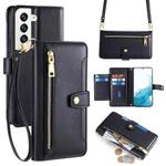 For Samsung Galaxy S22 5G Sheep Texture Cross-body Zipper Wallet Leather Phone Case(Black)