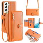 For Samsung Galaxy S22 5G Sheep Texture Cross-body Zipper Wallet Leather Phone Case(Orange)