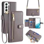 For Samsung Galaxy S22 5G Sheep Texture Cross-body Zipper Wallet Leather Phone Case(Grey)