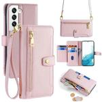 For Samsung Galaxy S22 5G Sheep Texture Cross-body Zipper Wallet Leather Phone Case(Pink)