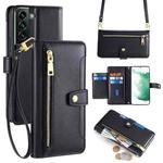 For Samsung Galaxy S22+ 5G Sheep Texture Cross-body Zipper Wallet Leather Phone Case(Black)