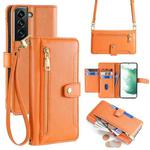 For Samsung Galaxy S22+ 5G Sheep Texture Cross-body Zipper Wallet Leather Phone Case(Orange)
