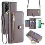 For Samsung Galaxy S22+ 5G Sheep Texture Cross-body Zipper Wallet Leather Phone Case(Grey)
